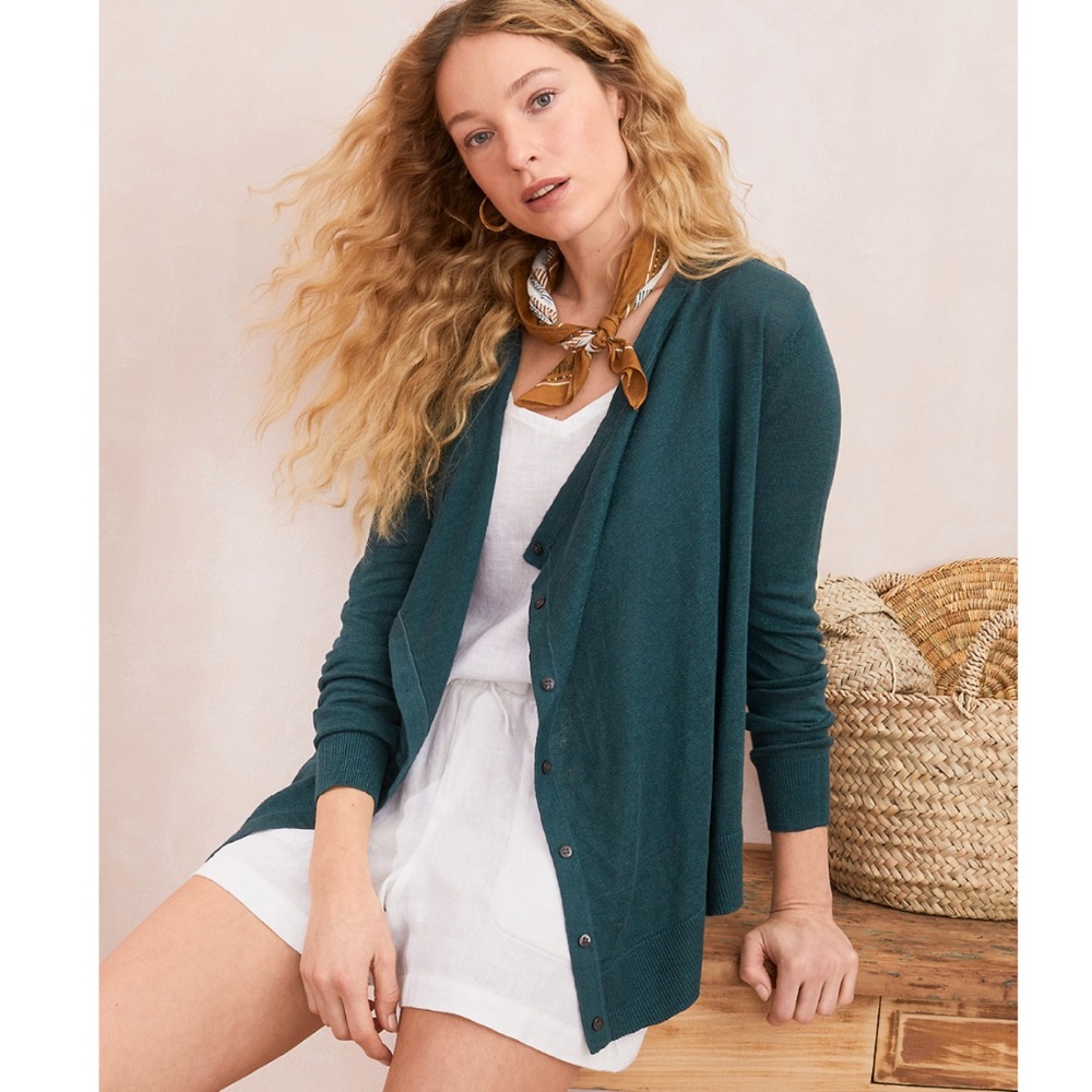 NWT Garnet Hill Easy Linen Drape-Front Cardigan, Size M